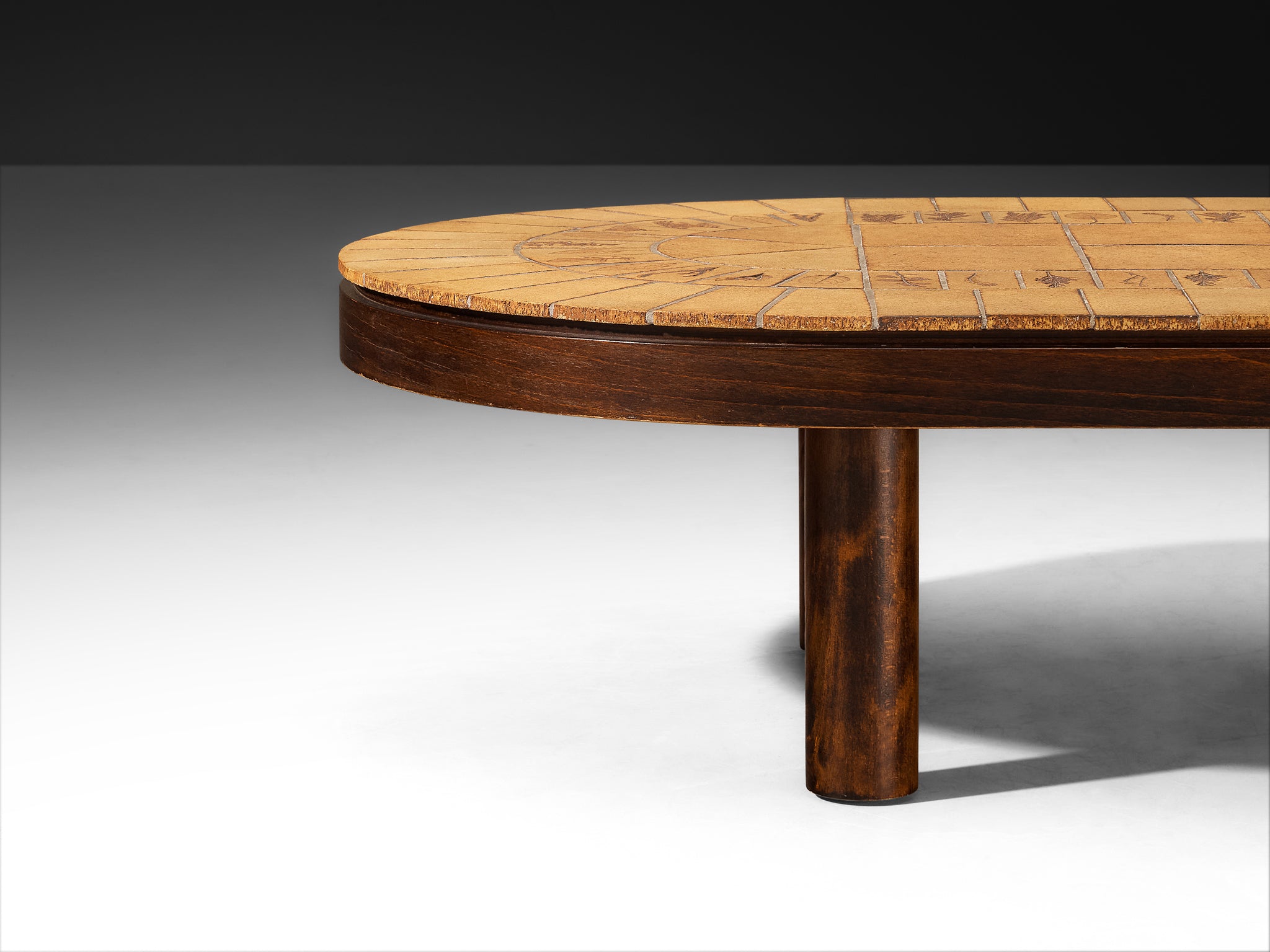 Roger Capron Oval Coffee Table in Ceramic and Wood Tables Morentz