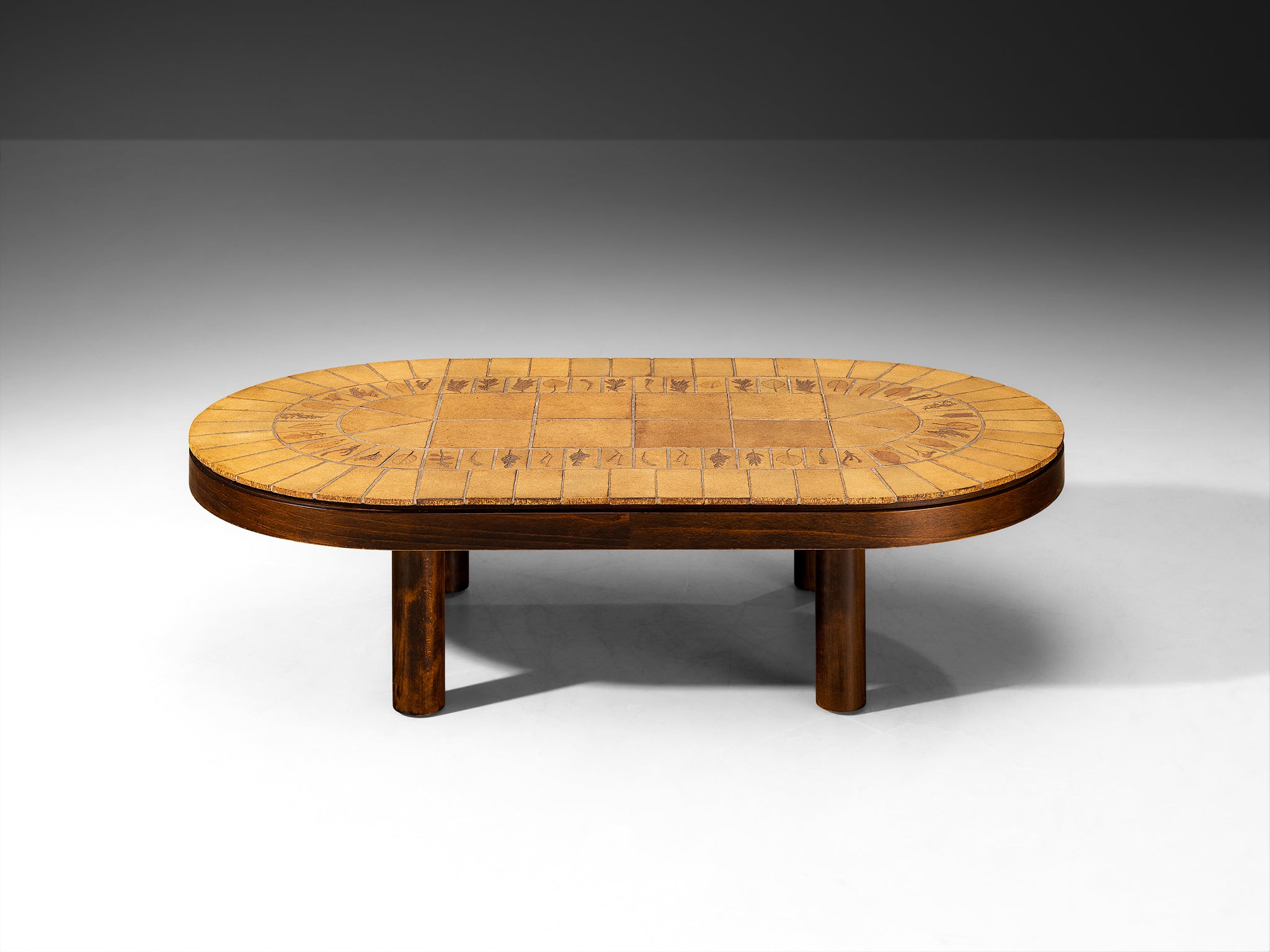 Roger Capron Oval Coffee Table in Ceramic and Wood Tables Morentz