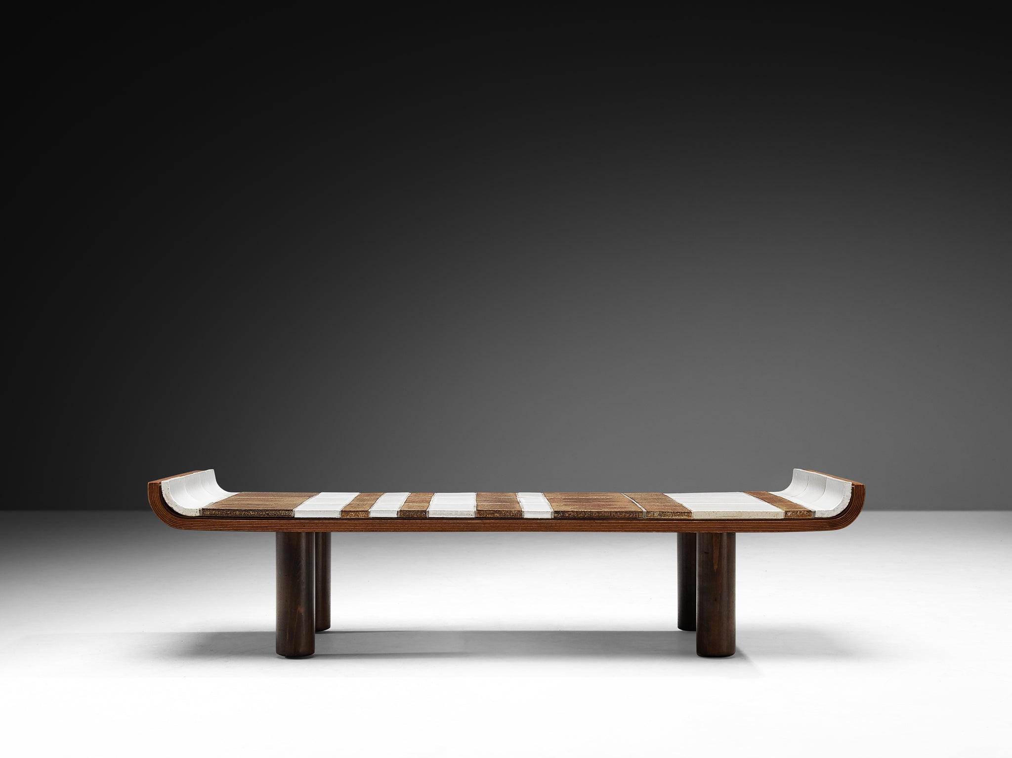 Roger Capron Coffee Table with Curved Edges and Illustrative Ceramic Imprints Tables Morentz