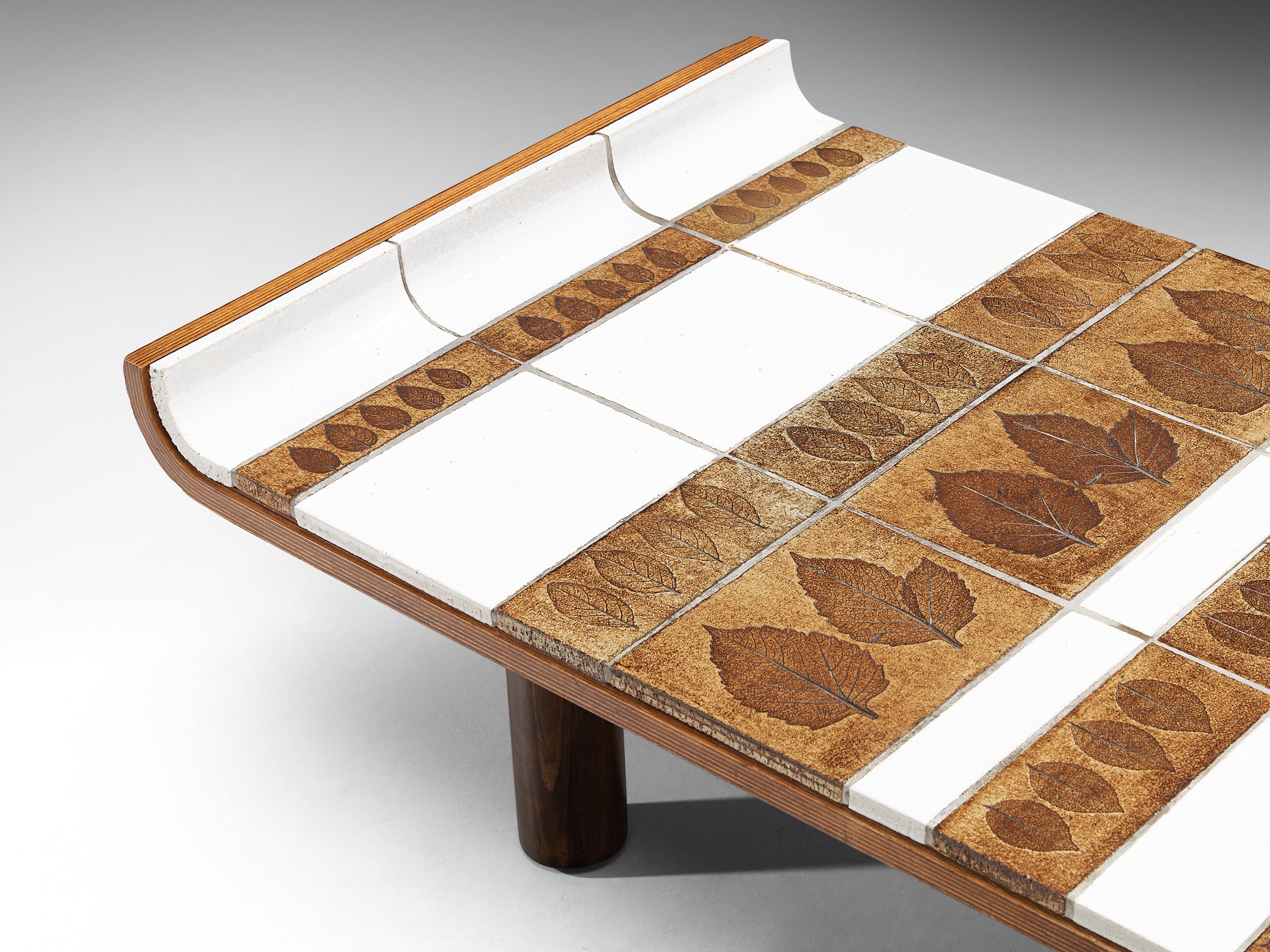 Roger Capron Coffee Table with Curved Edges and Illustrative Ceramic Imprints Tables Morentz