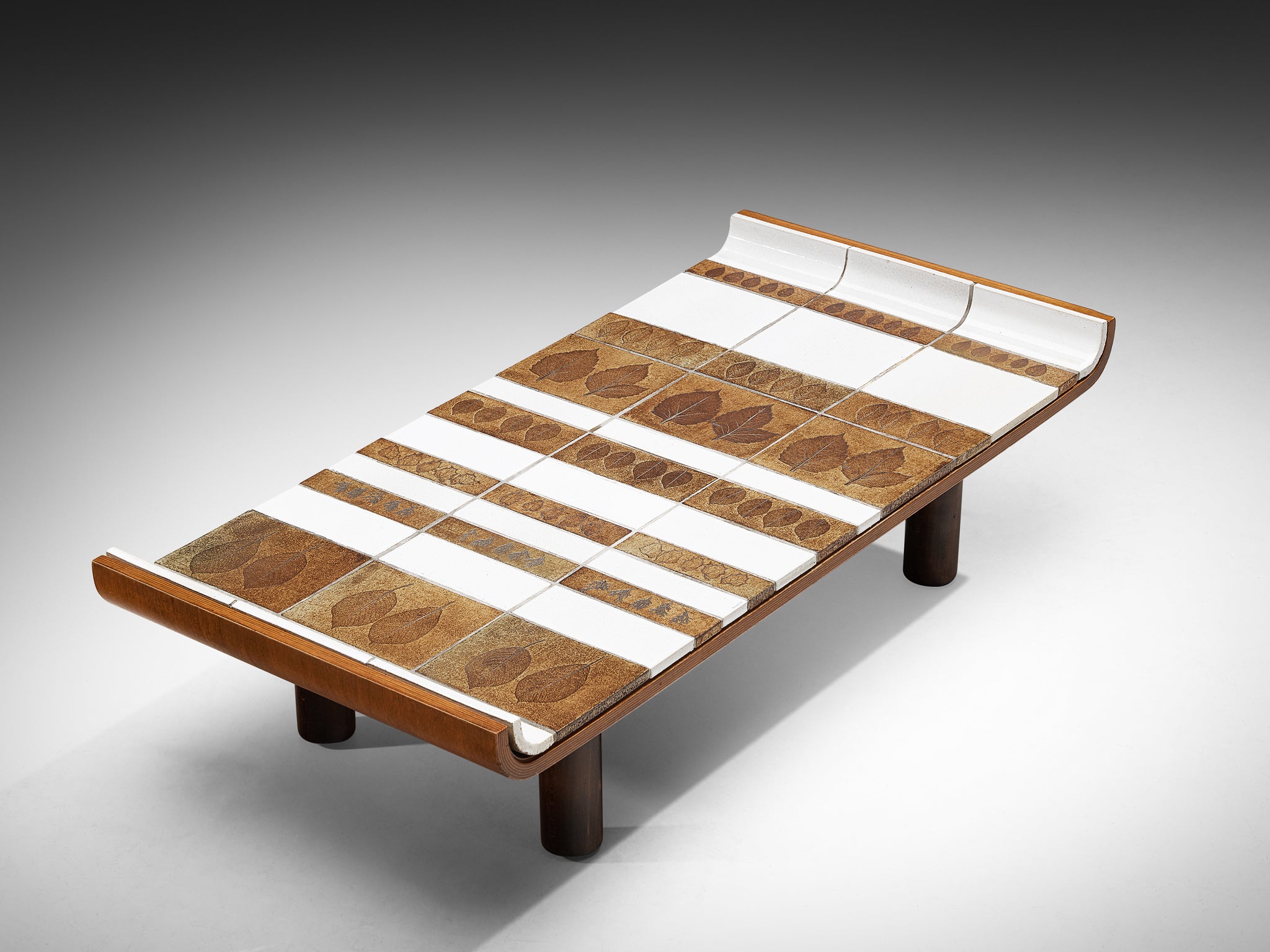 Roger Capron Coffee Table with Curved Edges and Illustrative Ceramic Imprints Tables Morentz