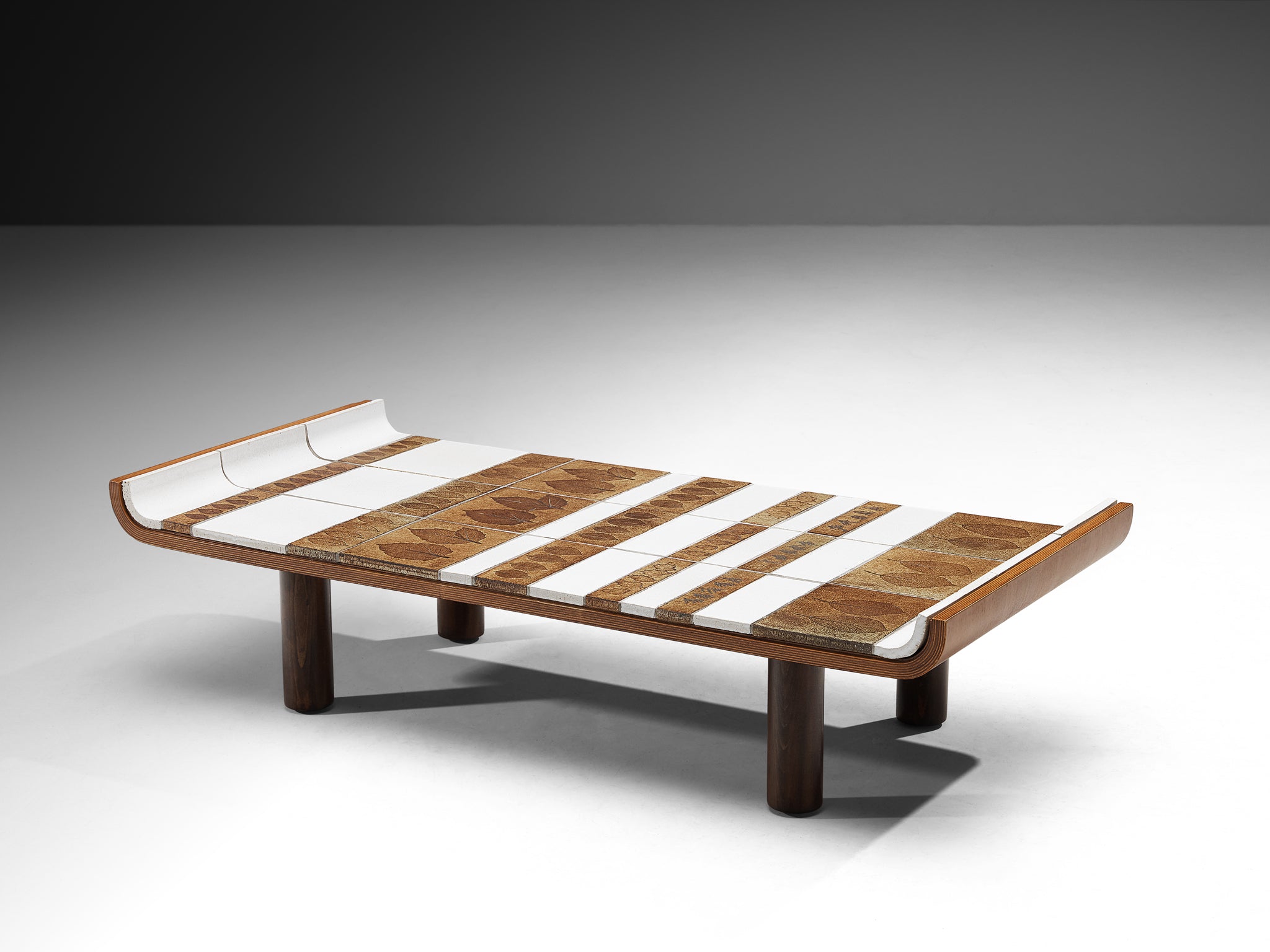 Roger Capron Coffee Table with Curved Edges and Illustrative Ceramic Imprints Tables Morentz