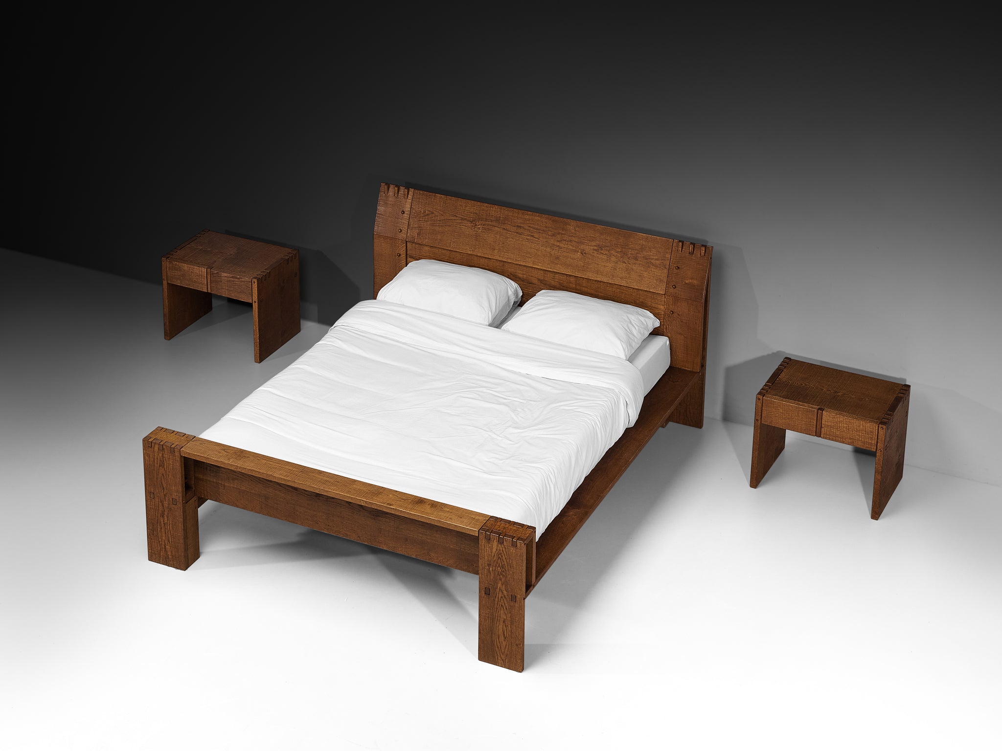 Giuseppe Rivadossi Double Bed with Matching Nightstands in Oak 140cm/55in More Furniture and Collectibles Morentz