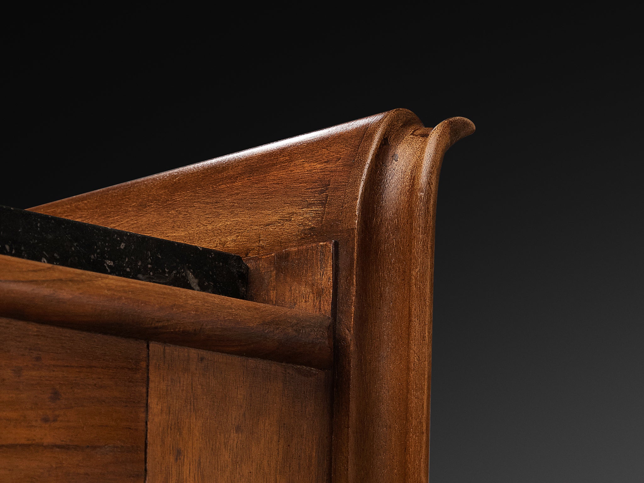 1940s French Art Deco Sideboard in Solid Walnut and Fossil Stone Case pieces and storage cabinets Morentz