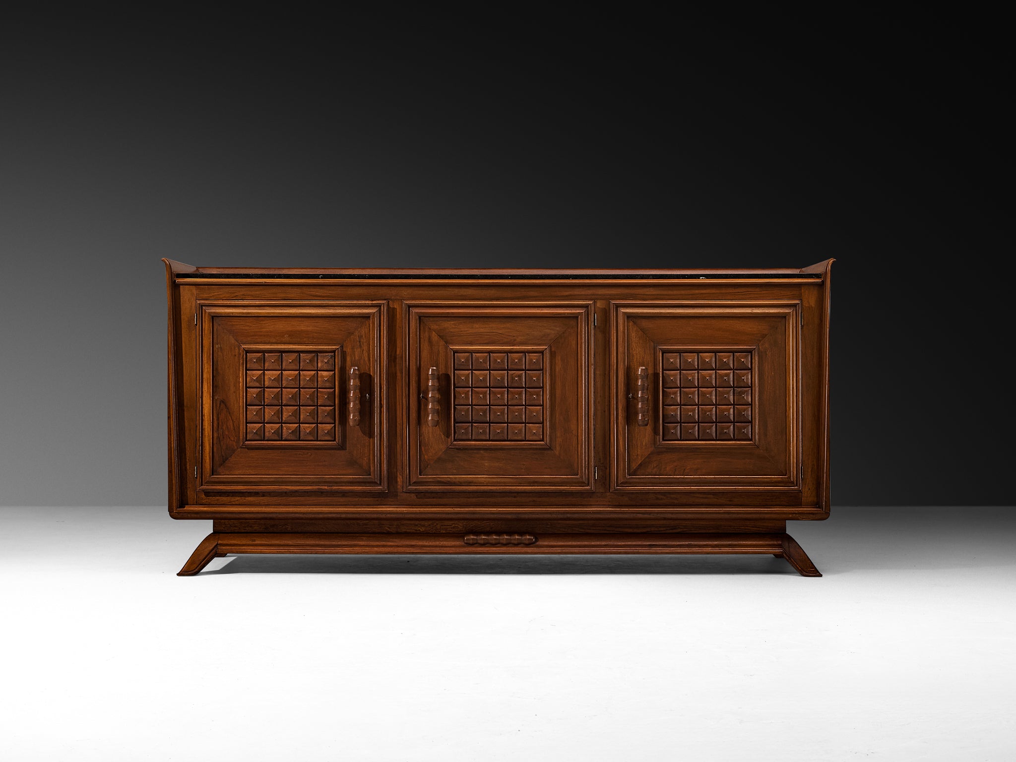 1940s French Art Deco Sideboard in Solid Walnut and Fossil Stone Case pieces and storage cabinets Morentz