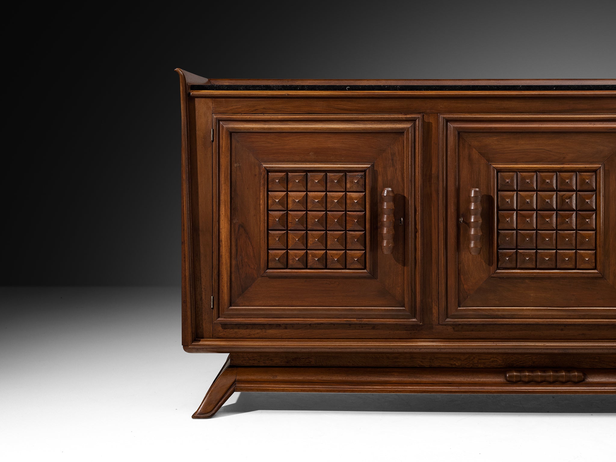 1940s French Art Deco Sideboard in Solid Walnut and Fossil Stone Case pieces and storage cabinets Morentz