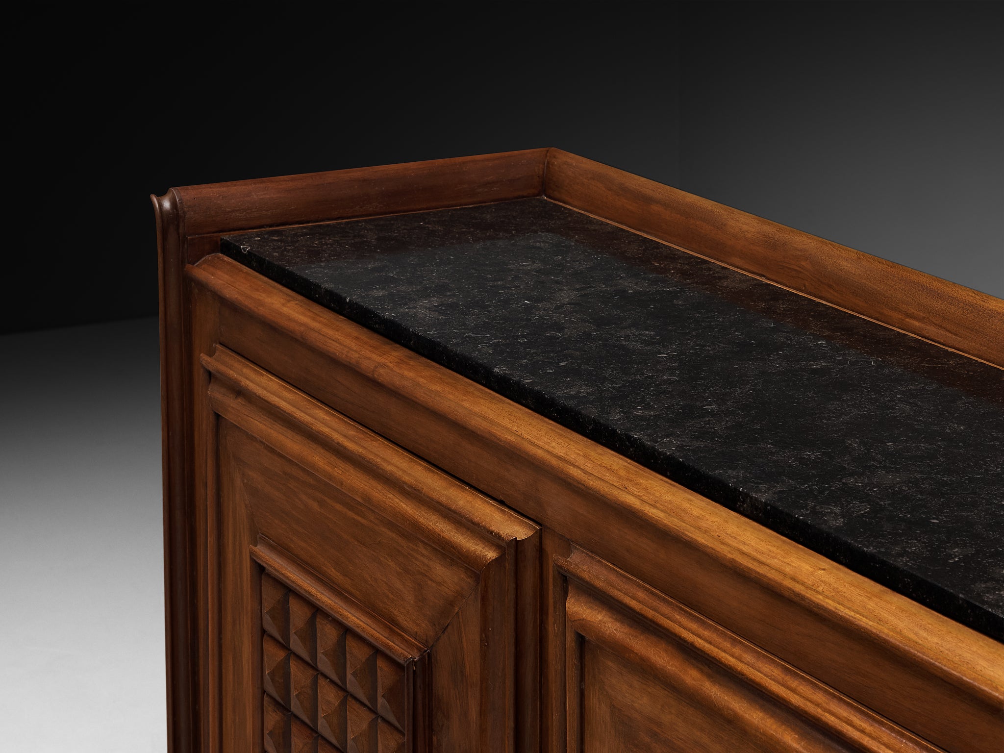 1940s French Art Deco Cabinet in Solid Walnut and Fossil Stone Case pieces and storage cabinets Morentz