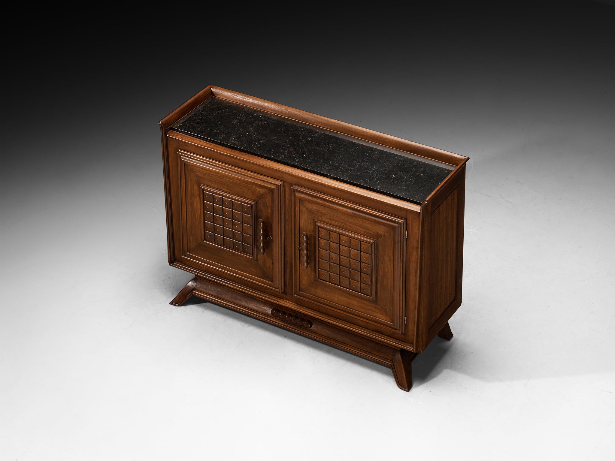 1940s French Art Deco Cabinet in Solid Walnut and Fossil Stone Case pieces and storage cabinets Morentz