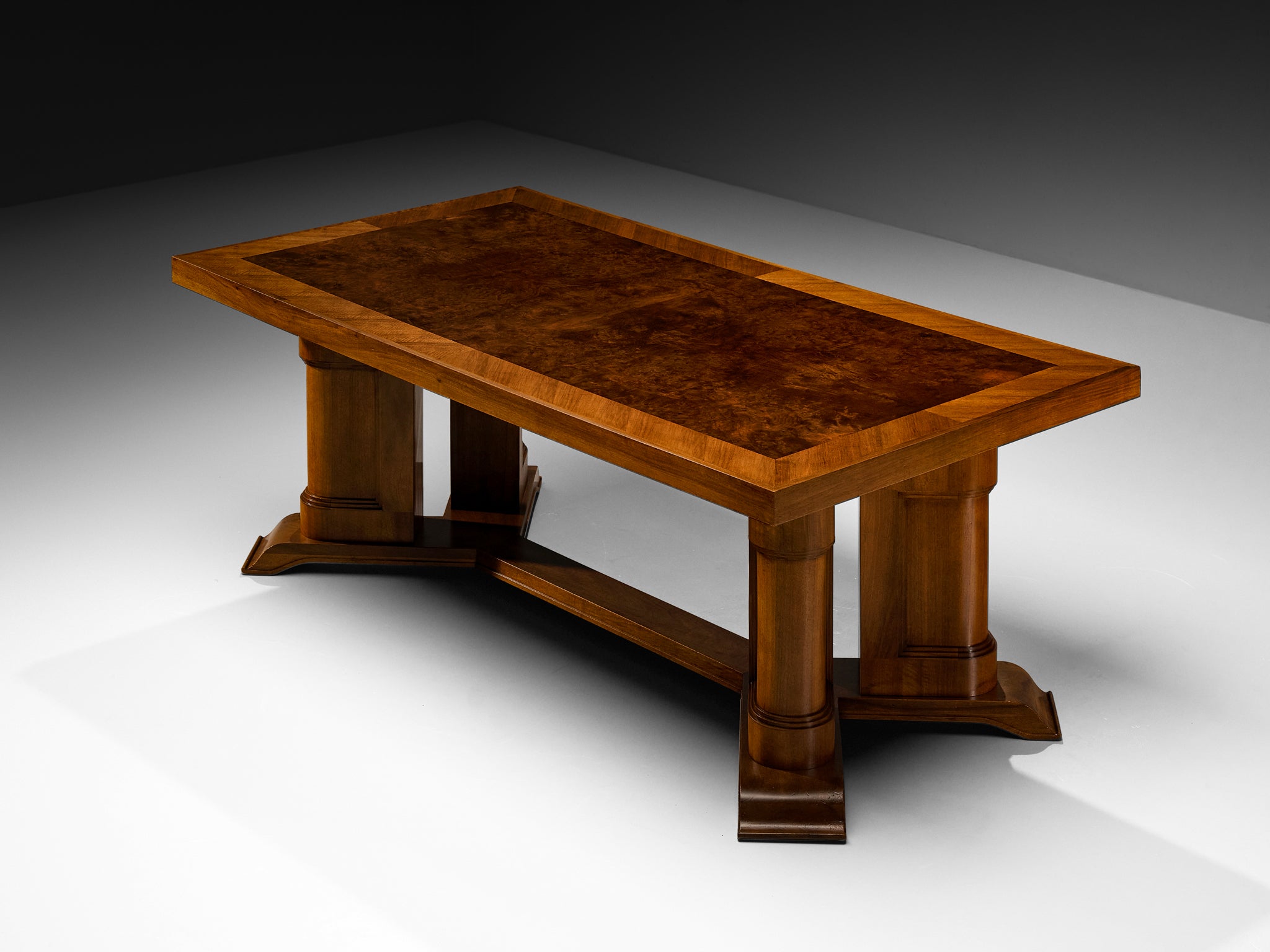 European Art Deco 1930s Dining Table in Walnut Burl Tables Morentz