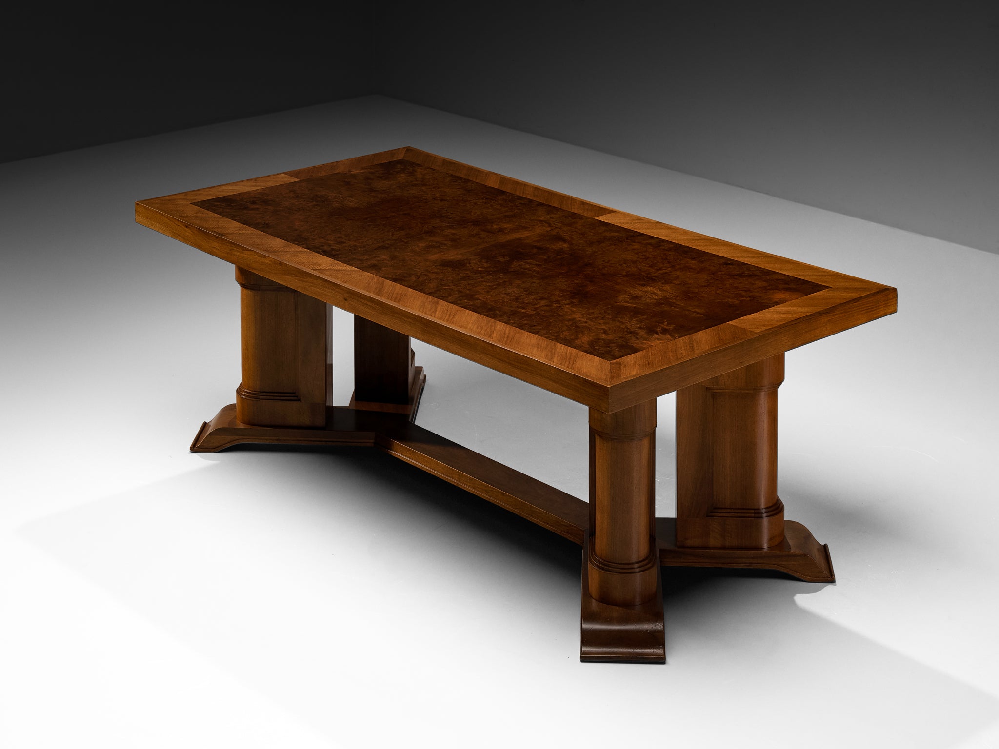 European Art Deco 1930s Dining Table in Walnut Burl Tables Morentz