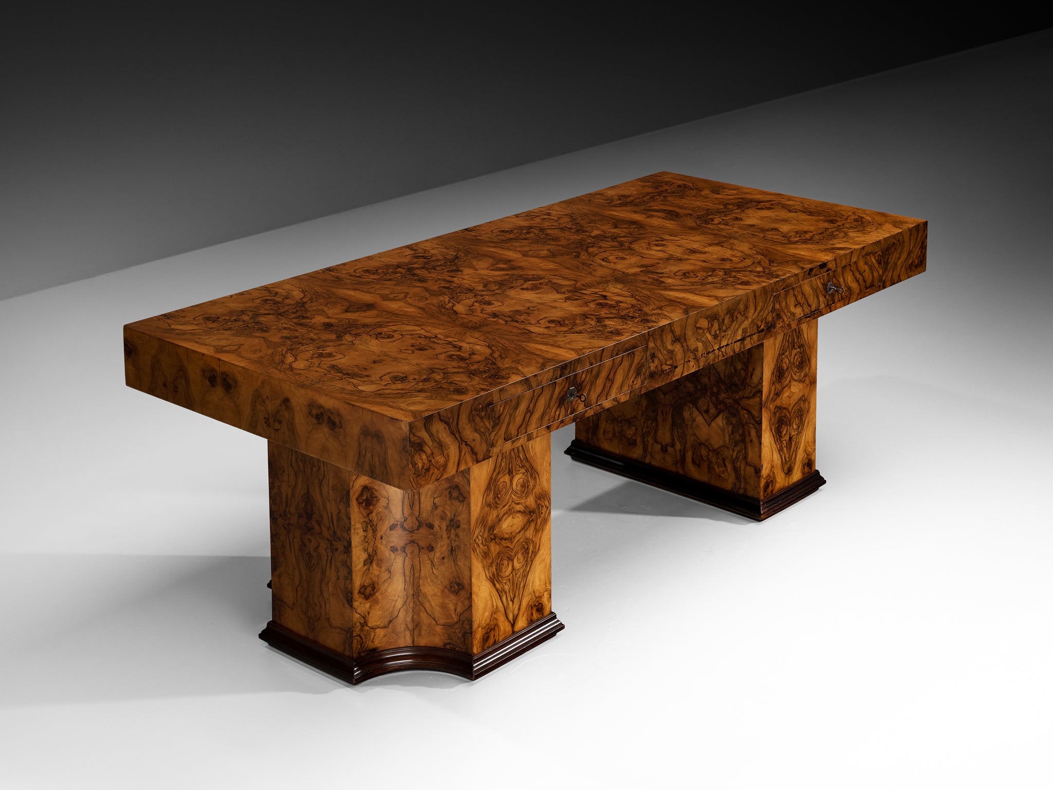 1930s Art Deco Monumental Executive Desk in Walnut Burl Tables Morentz