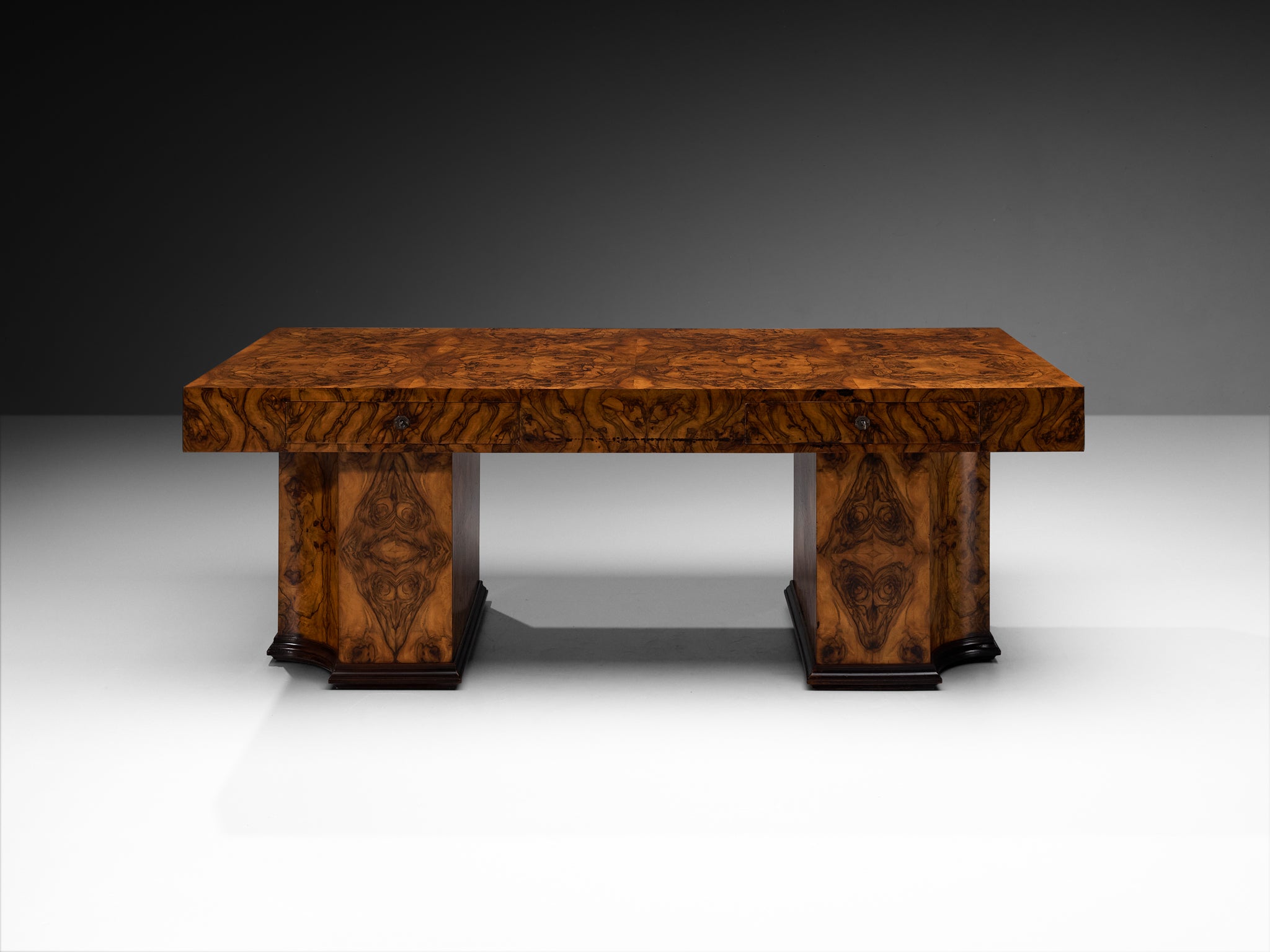 1930s Art Deco Monumental Executive Desk in Walnut Burl Tables Morentz