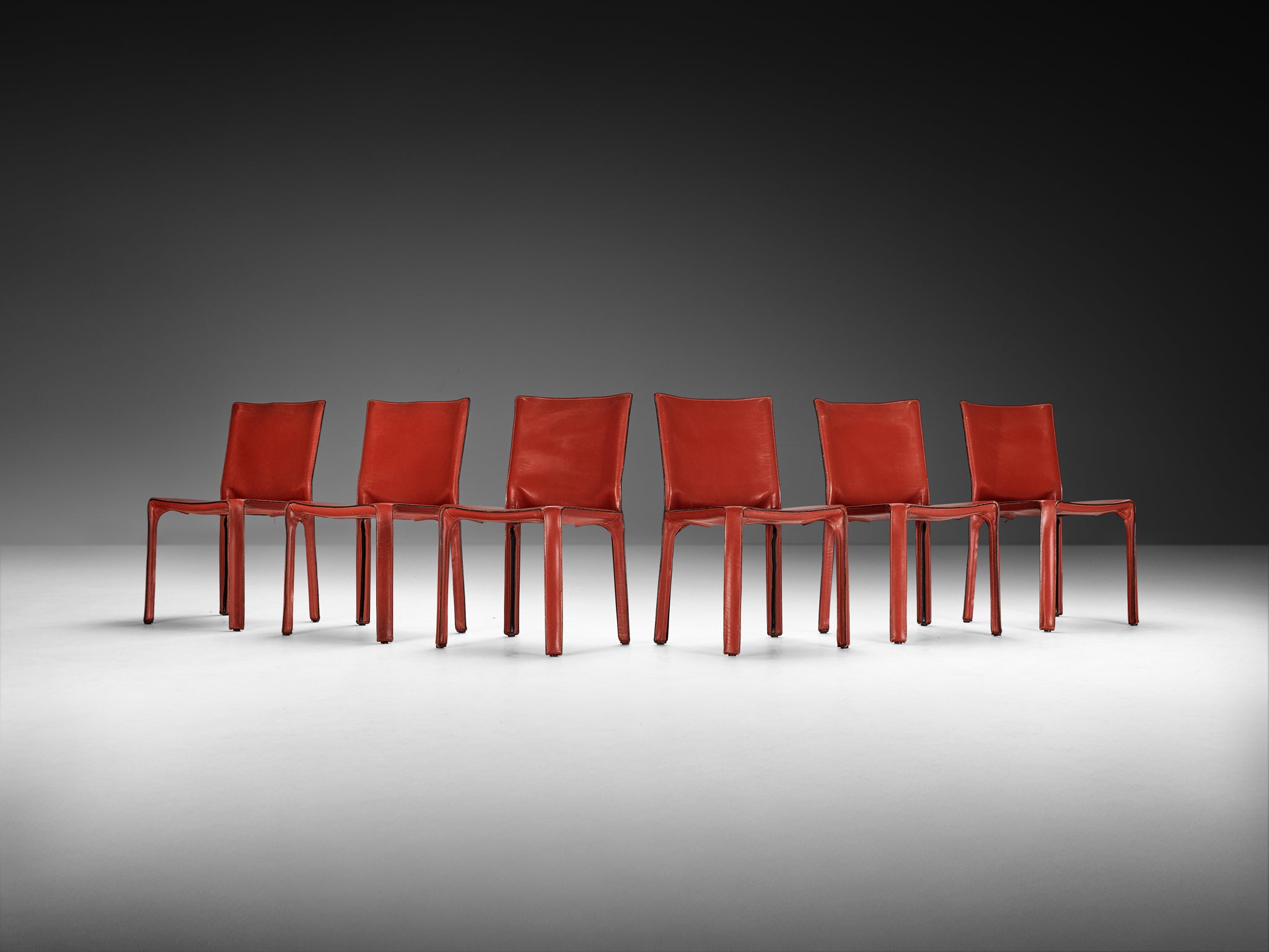 Mario Bellini for Cassina Set of Six 'Cab' Dining Chairs in Red Brown