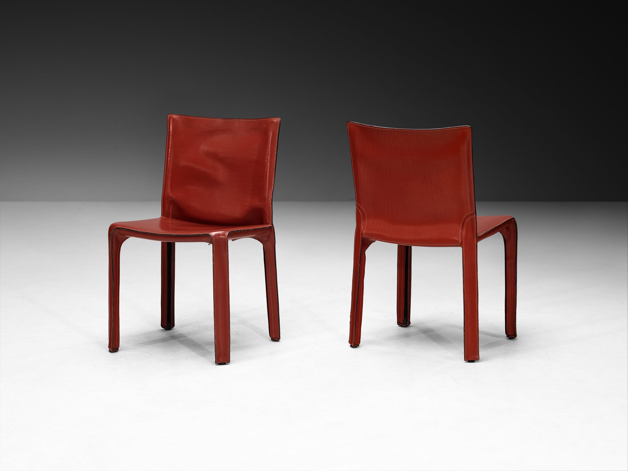 Mario Bellini for Cassina Set of Six 'Cab' Dining Chairs in Red Brown Leather Seating Morentz
