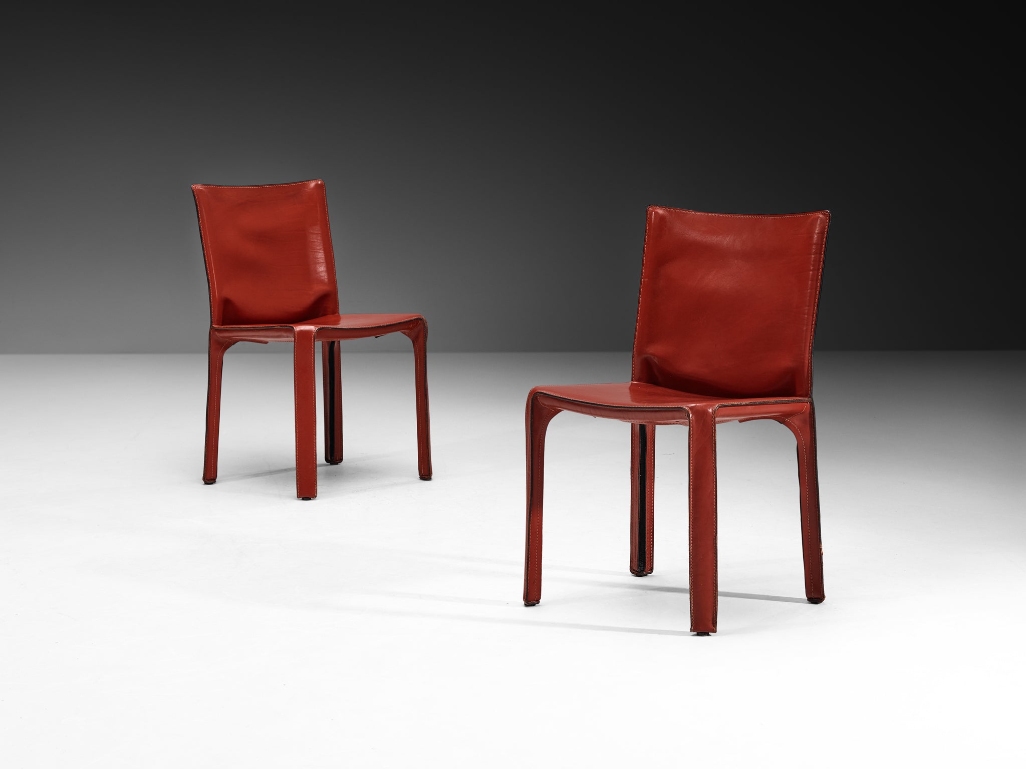 Mario Bellini for Cassina Set of Six 'Cab' Dining Chairs in Red Brown Leather Seating Morentz