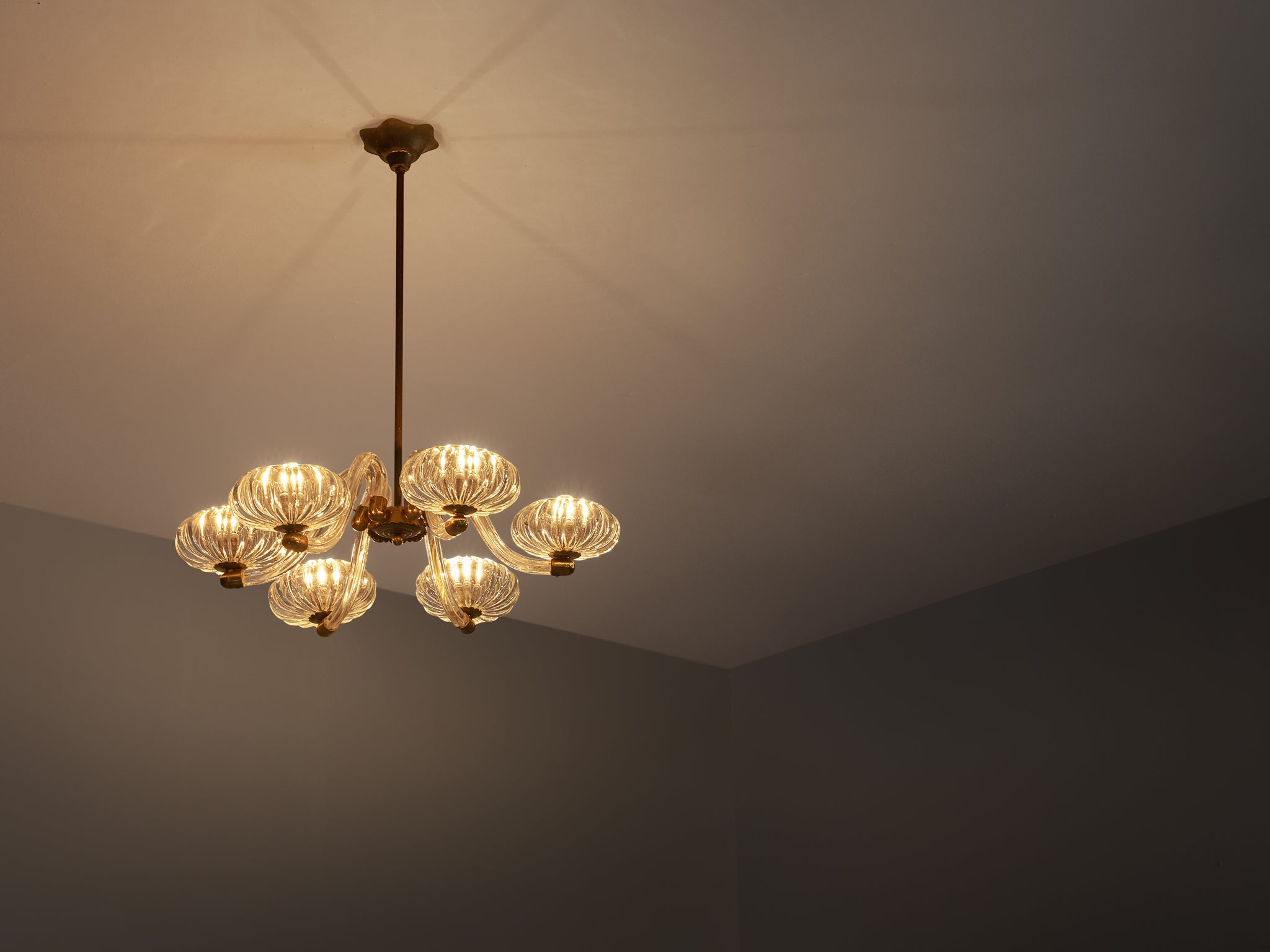 Italian Art Deco Murano Glass Chandelier with Star Ceiling Accent Lighting Morentz