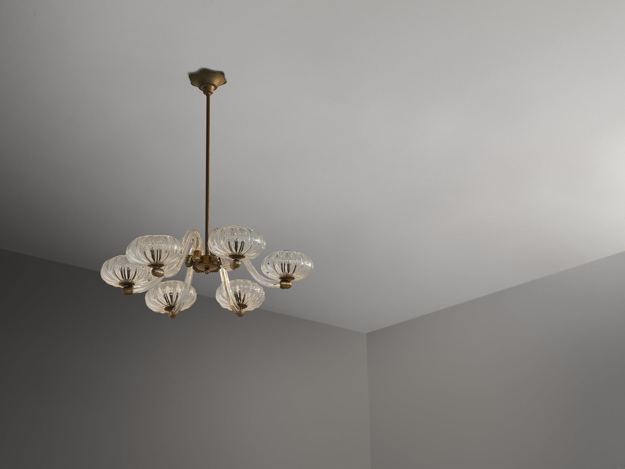 Italian Art Deco Murano Glass Chandelier with Star Ceiling Accent Lighting Morentz