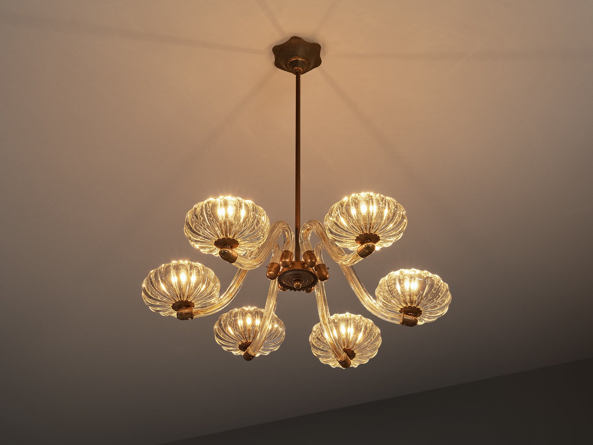 Italian Art Deco Murano Glass Chandelier with Star Ceiling Accent Lighting Morentz