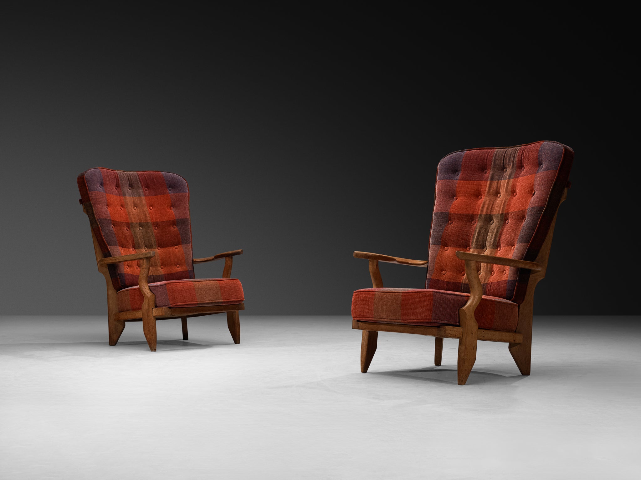 Guillerme & Chambron Pair of 'Grand Repos' Lounge Chairs in Solid Oak Seating Morentz