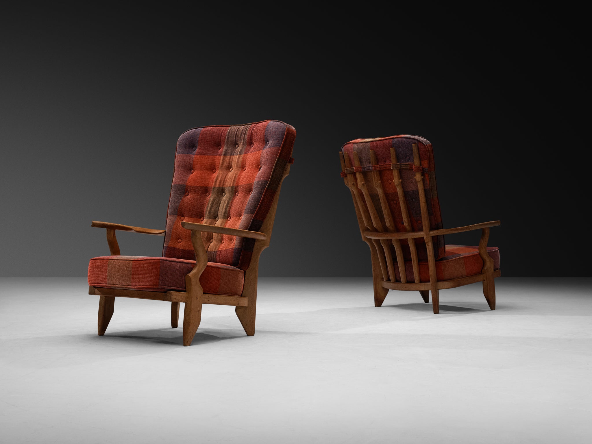 Guillerme & Chambron Pair of 'Grand Repos' Lounge Chairs in Solid Oak Seating Morentz