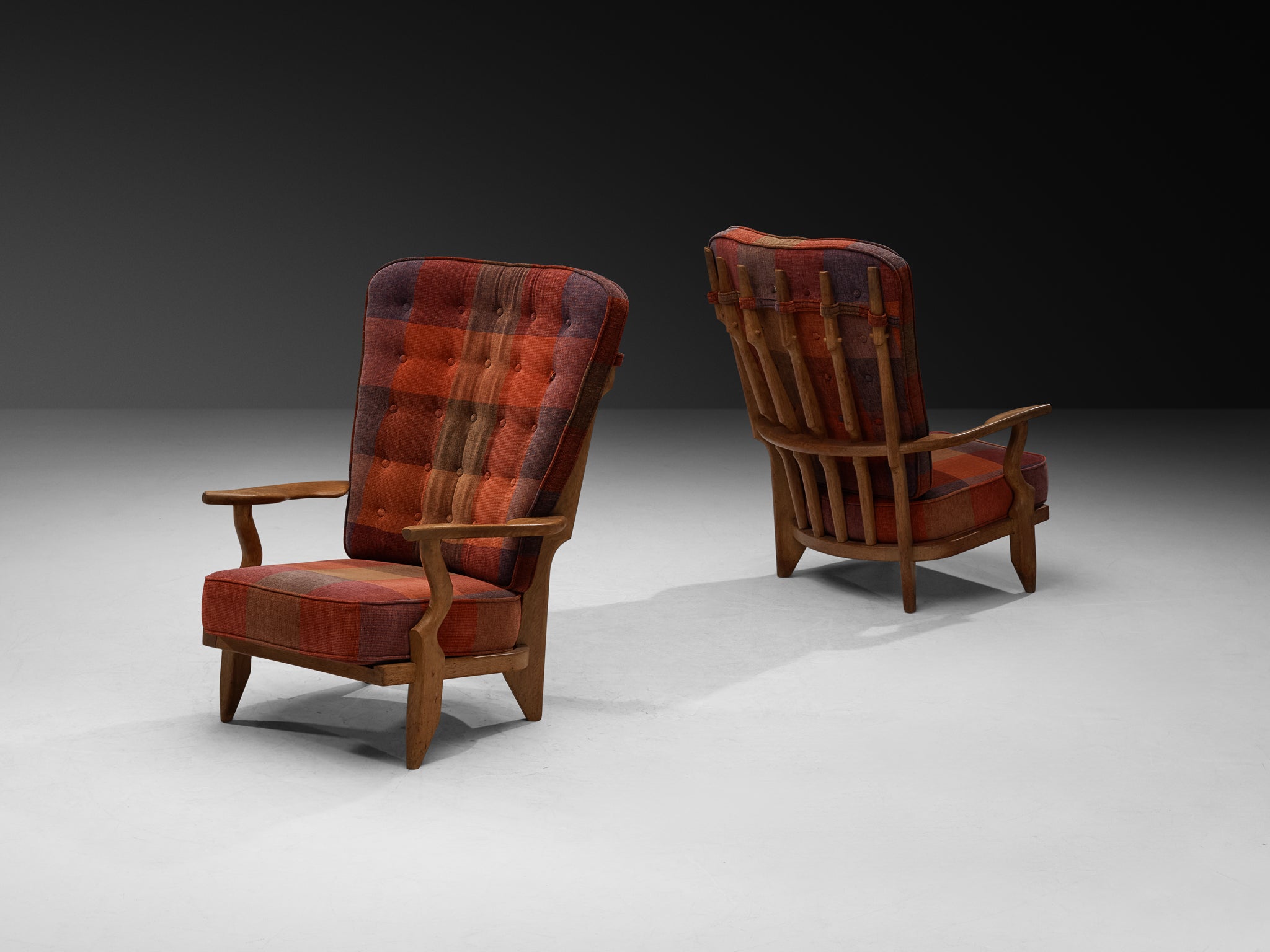Guillerme & Chambron Pair of 'Grand Repos' Lounge Chairs in Solid Oak Seating Morentz