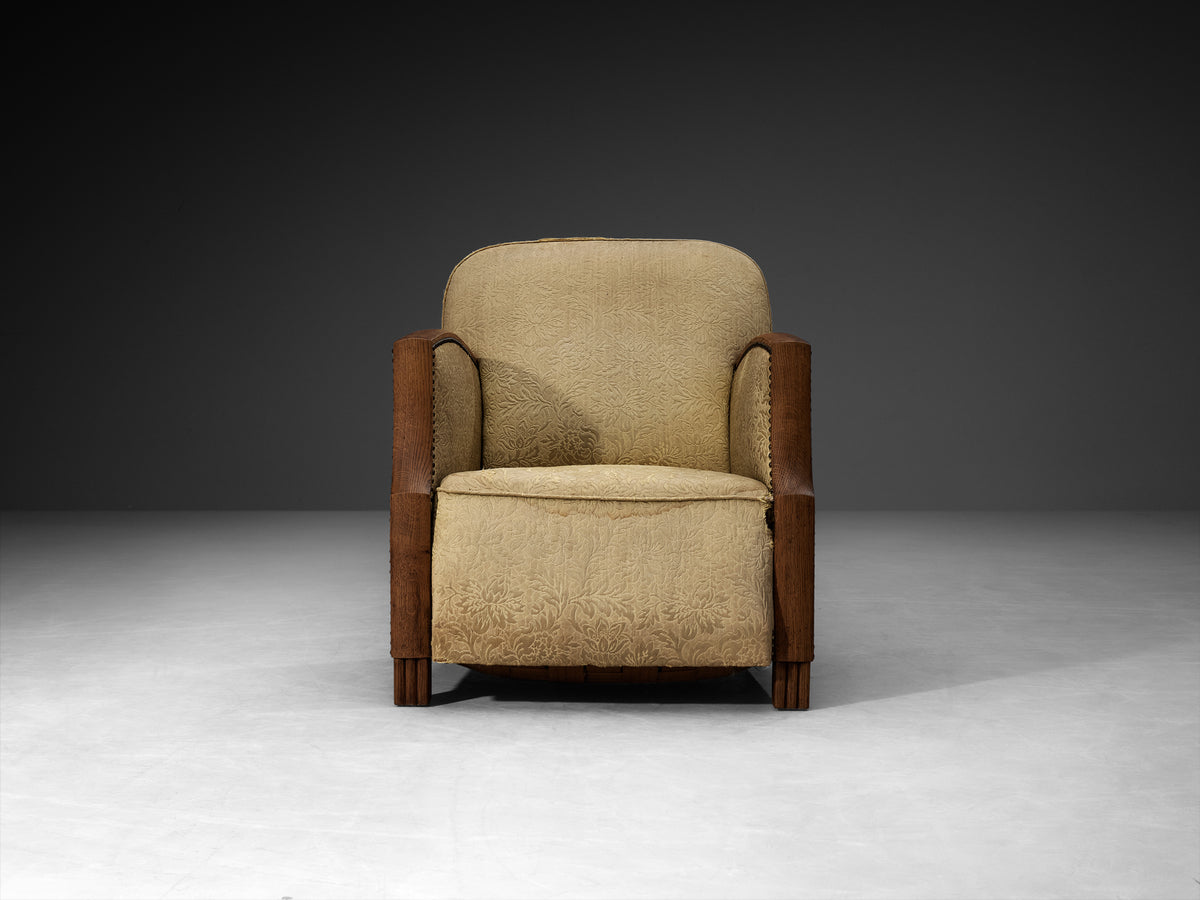 Angular Art Deco Lounge Chair in Oak and Fabric Seating Morentz