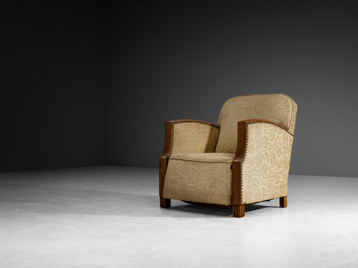 Angular Art Deco Lounge Chair in Oak and Fabric Seating Morentz
