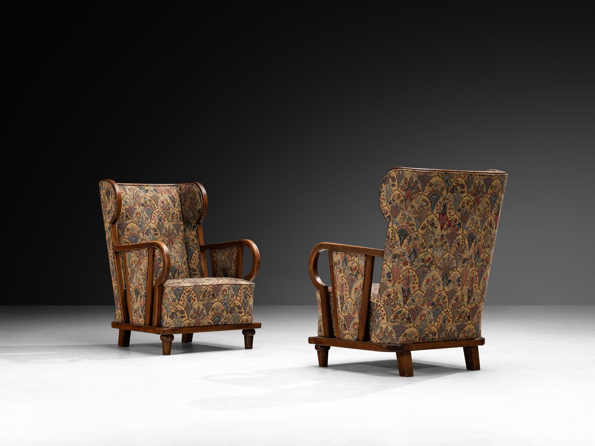 Pair of Art Deco Lounge Chairs in Patterned Fabric Seating Morentz