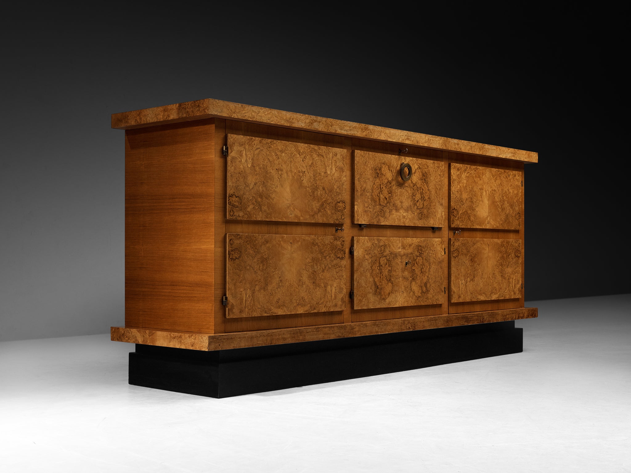 Substantial Art Deco Sideboard in Walnut Burl Case pieces and storage cabinets Morentz