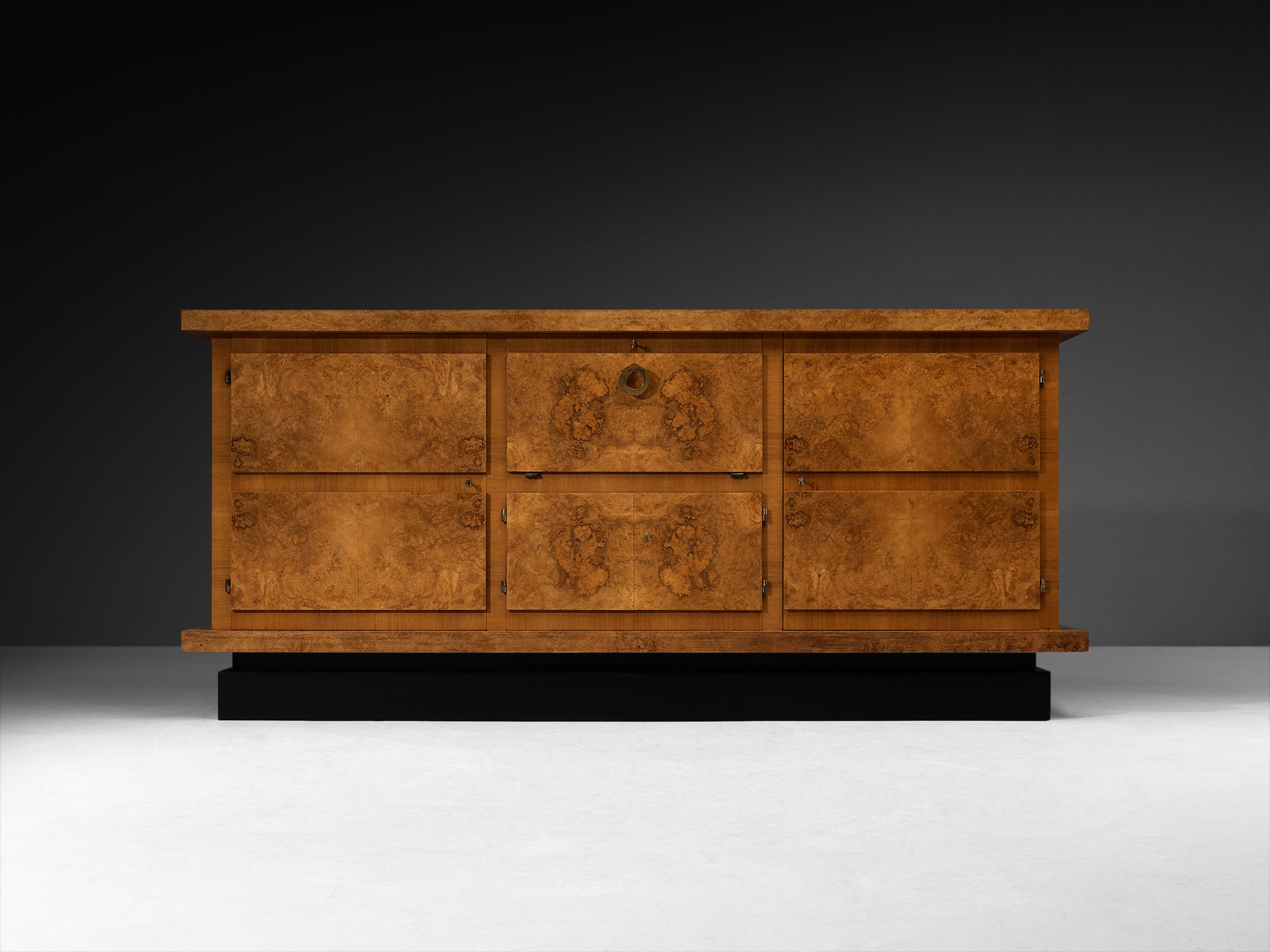 Substantial Art Deco Sideboard in Walnut Burl Case pieces and storage cabinets Morentz
