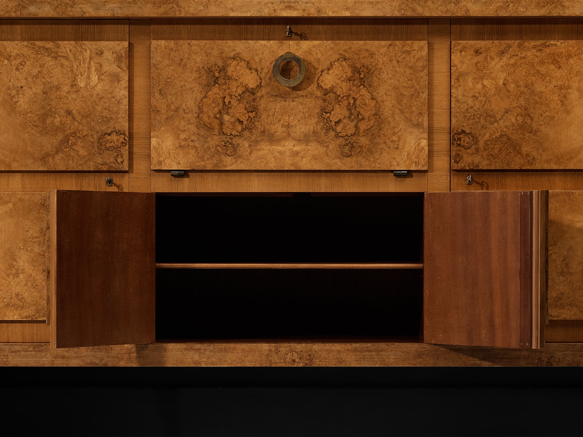 Substantial Art Deco Sideboard in Walnut Burl Case pieces and storage cabinets Morentz