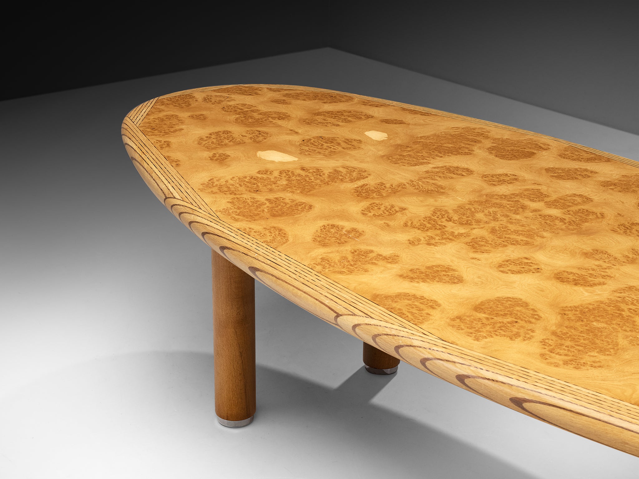 Post-Modern Burl Oak Dining Table with Wengé Inlay Tables Morentz