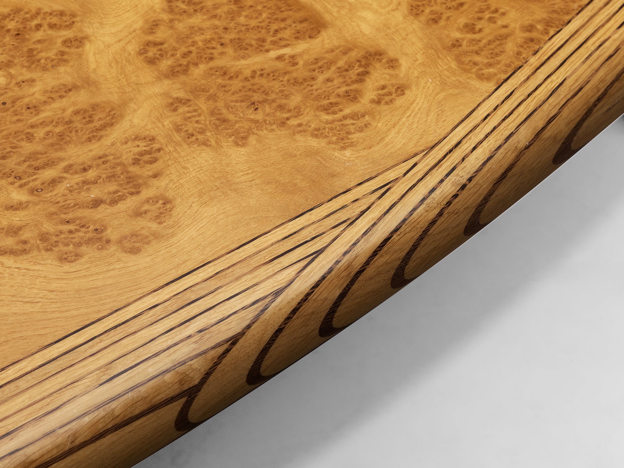 Post-Modern Burl Oak Dining Table with Wengé Inlay Tables Morentz