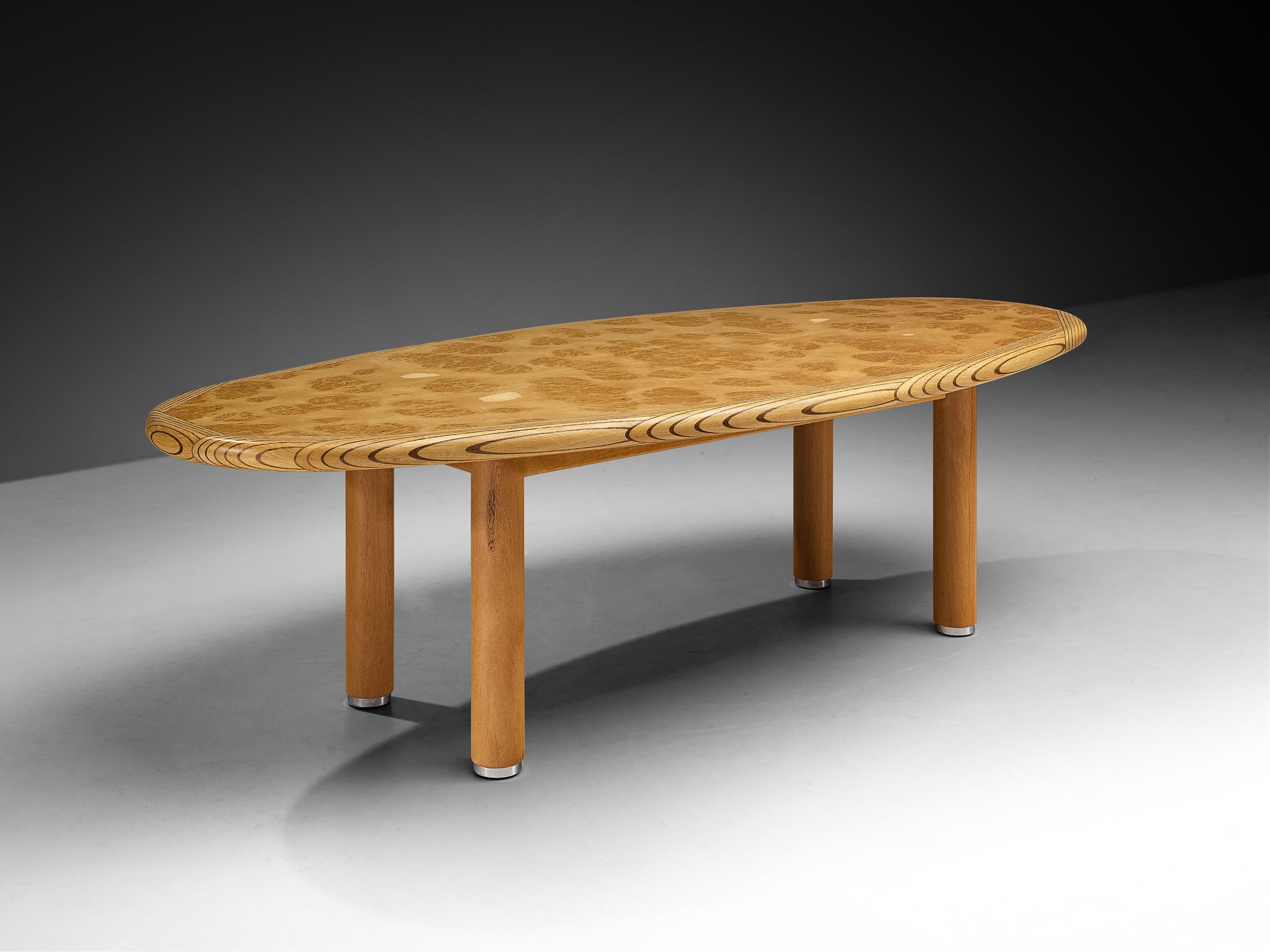 Post-Modern Burl Oak Dining Table with Wengé Inlay Tables Morentz