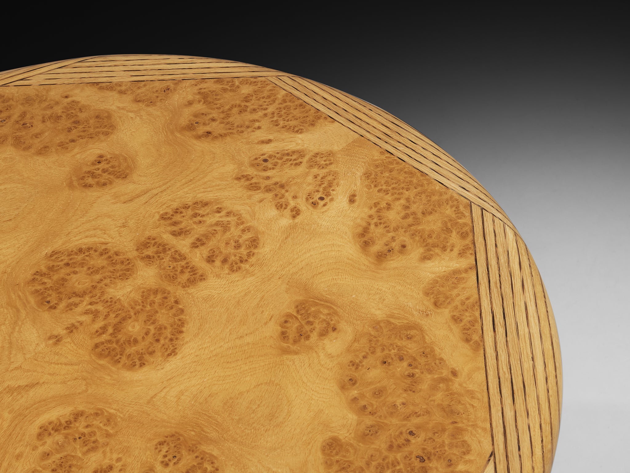 Post-Modern Burl Oak Dining Table with Wengé Inlay Tables Morentz