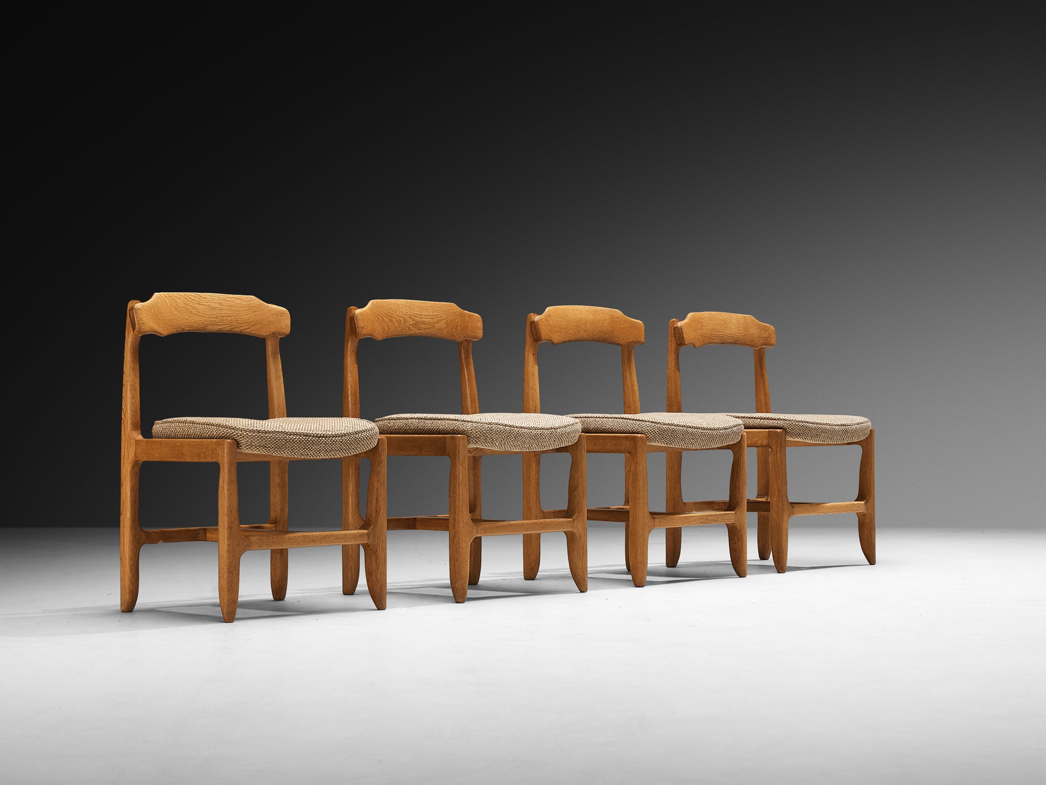 Guillerme & Chambron Set of Four 'Véronique' Dining Chairs in Solid Oak Seating Morentz
