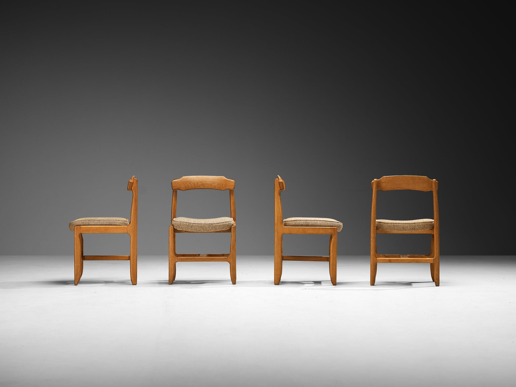 Guillerme & Chambron Set of Four 'Véronique' Dining Chairs in Solid Oak Seating Morentz