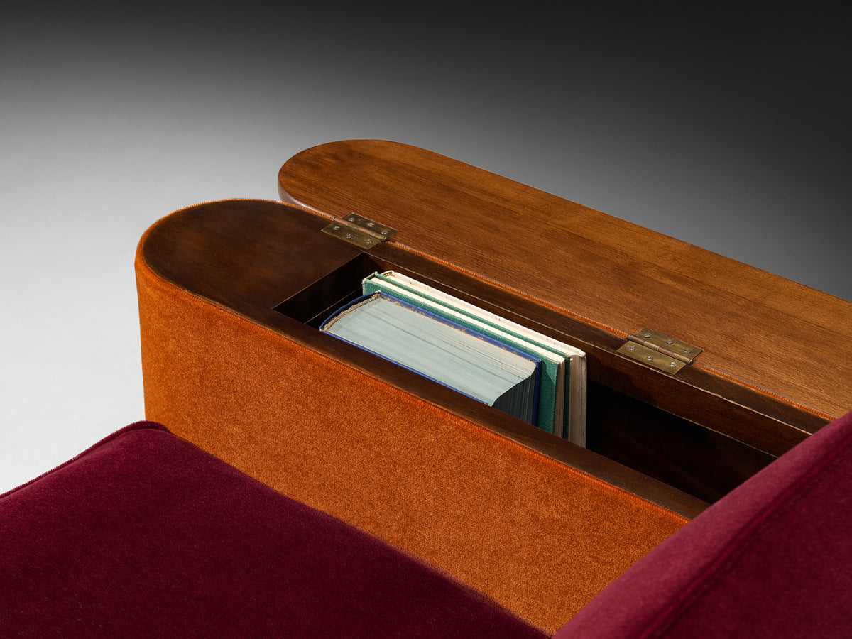 Rare Jean Pascaud Pair of Lounge Chairs with Compartments in Pierre Frey Mohair Seating Morentz