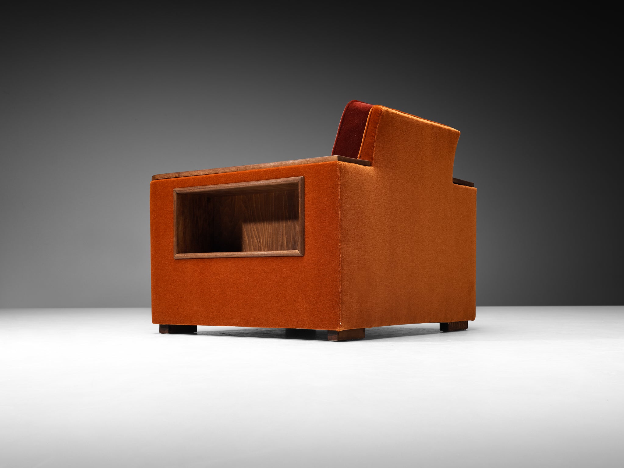 Rare Jean Pascaud Pair of Lounge Chairs with Compartments in Pierre Frey Mohair