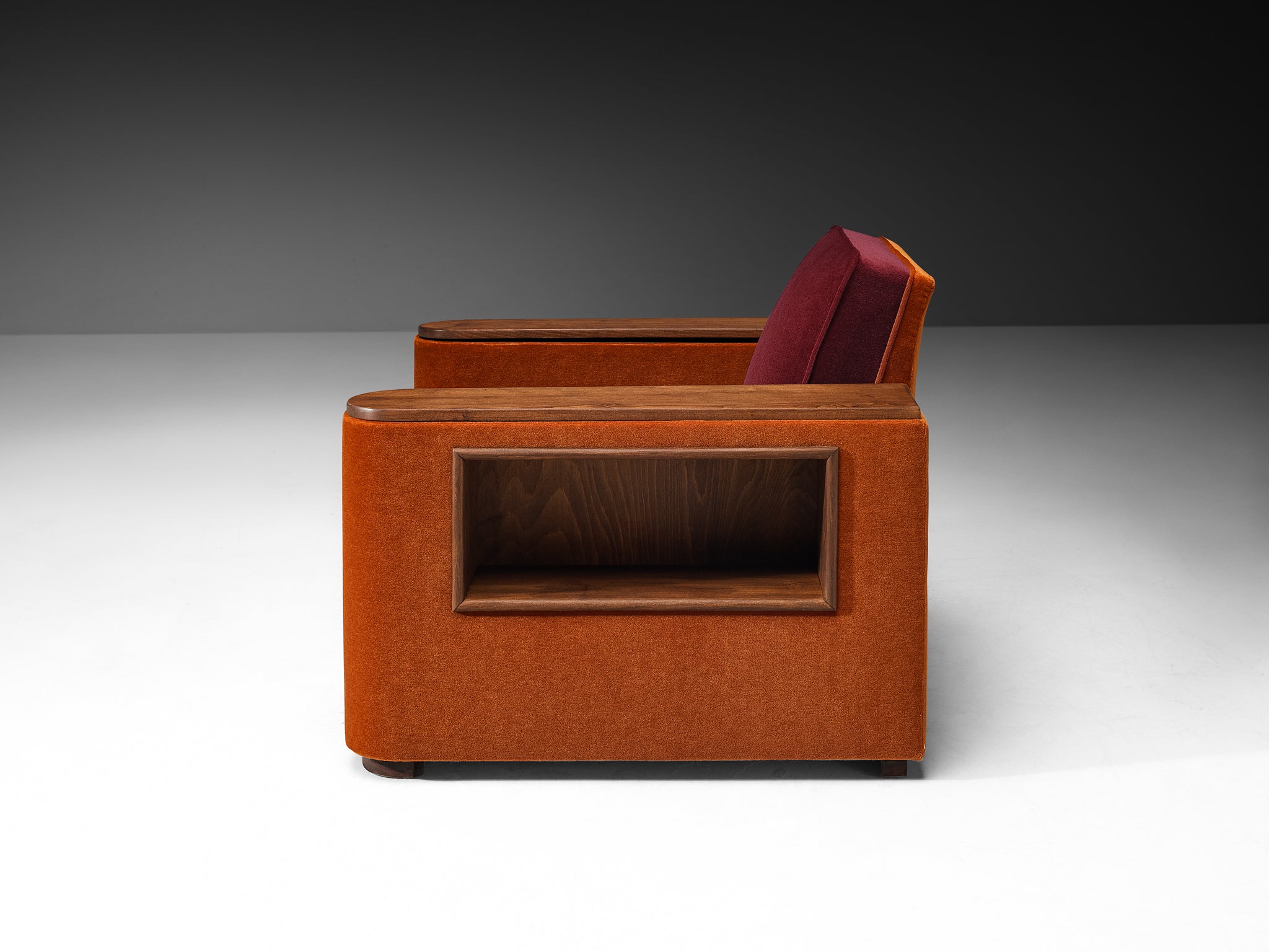 Rare Jean Pascaud Pair of Lounge Chairs with Compartments in Pierre Frey Mohair