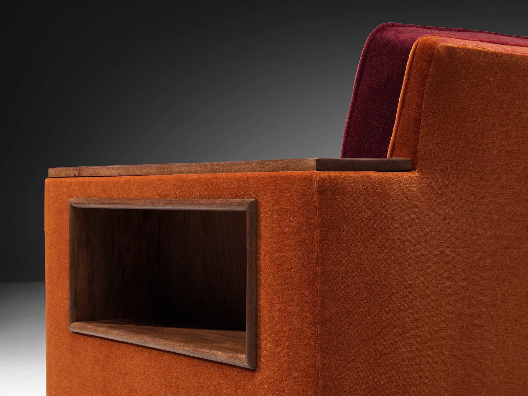 Rare Jean Pascaud Pair of Lounge Chairs with Compartments in Pierre Frey Mohair