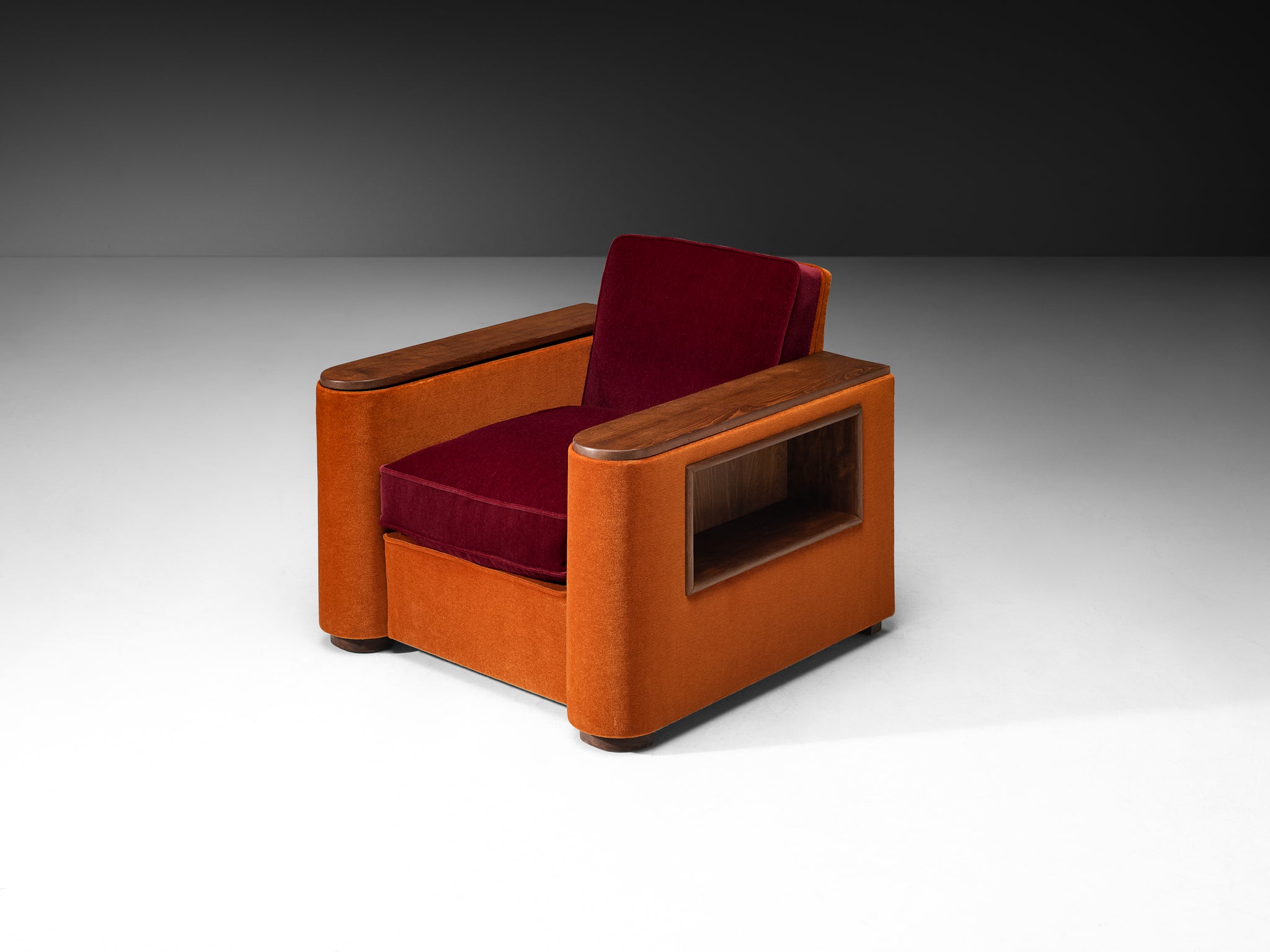 Rare Jean Pascaud Pair of Lounge Chairs with Compartments in Pierre Frey Mohair