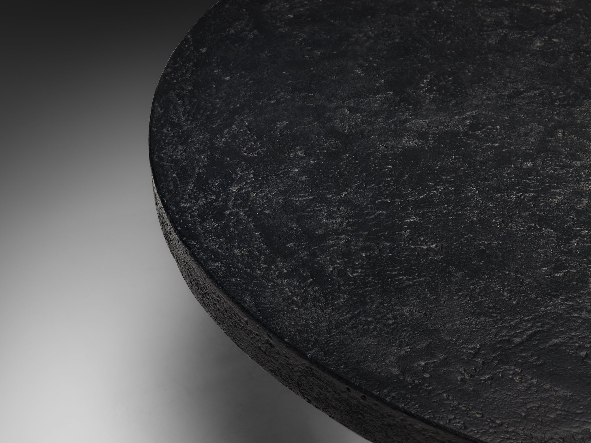 Brutalist Round Coffee Table in Black Stone Look Resin Tables Morentz