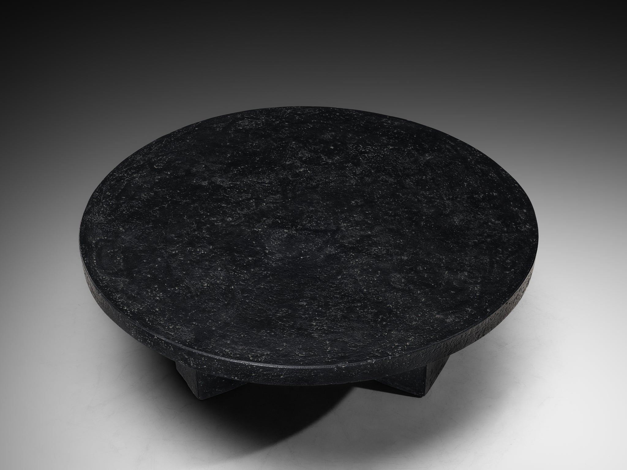Brutalist Round Coffee Table in Black Stone Look Resin Tables Morentz