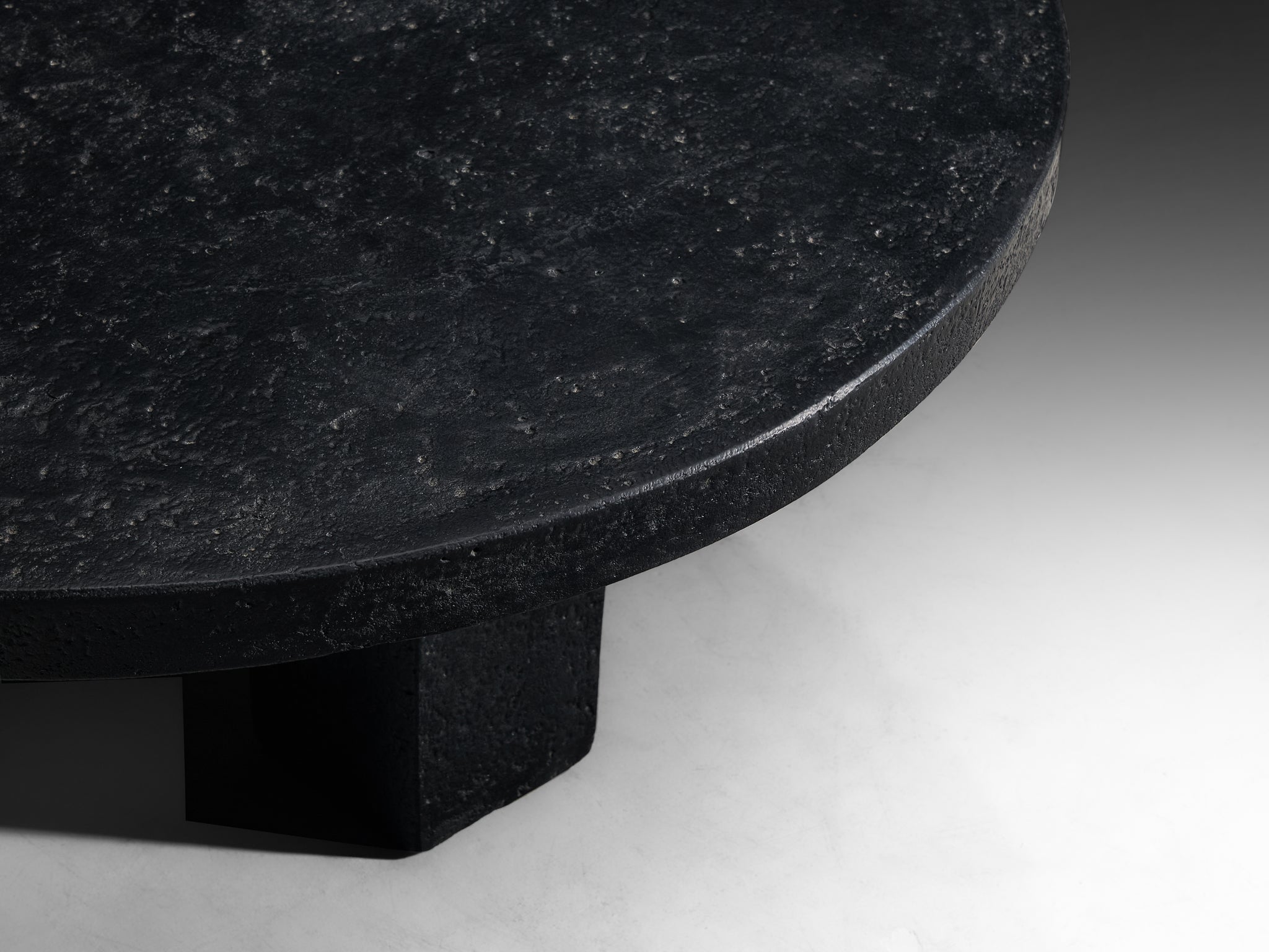 Brutalist Round Coffee Table in Black Stone Look Resin Tables Morentz