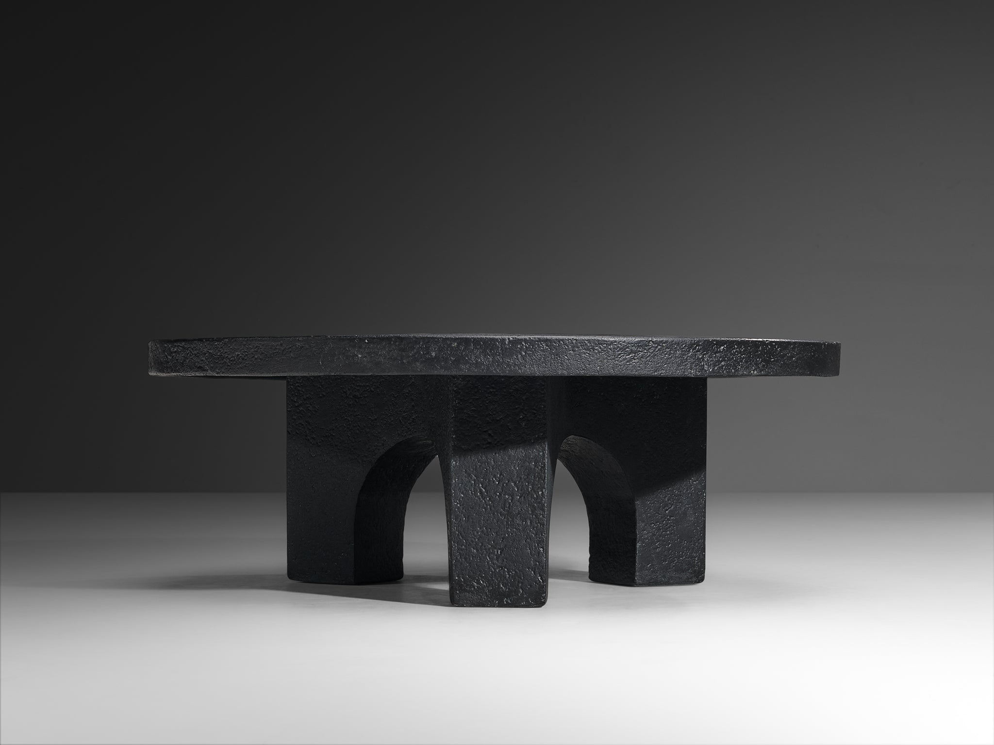 Brutalist Round Coffee Table in Black Stone Look Resin Tables Morentz