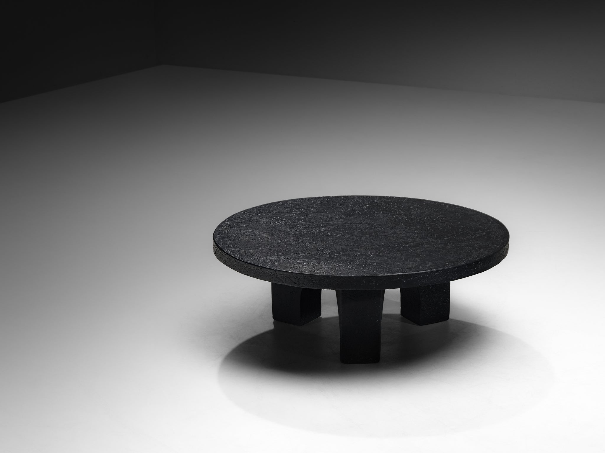 Brutalist Round Coffee Table in Black Stone Look Resin Tables Morentz