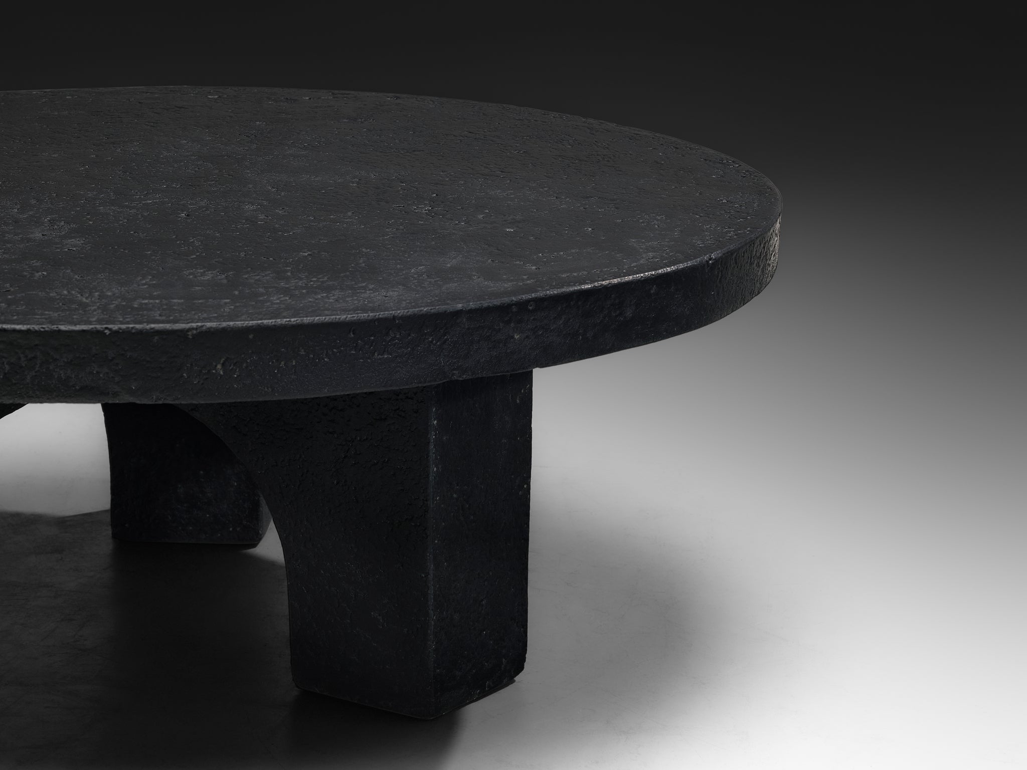 Brutalist Round Coffee Table in Black Stone Look Resin Tables Morentz