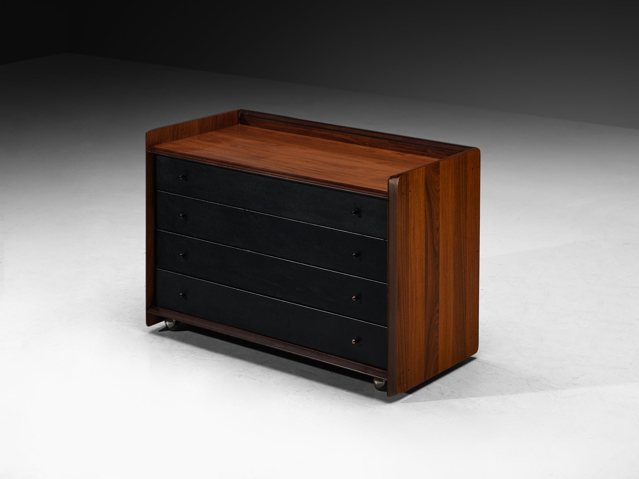 Afra & Tobia Scarpa for Maxalto 'Artona' Chest of Drawers in Black Leather and Walnut