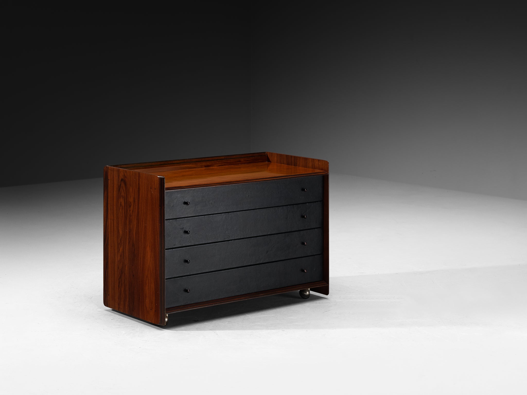 Afra & Tobia Scarpa for Maxalto 'Artona' Chest of Drawers in Black Leather and Walnut